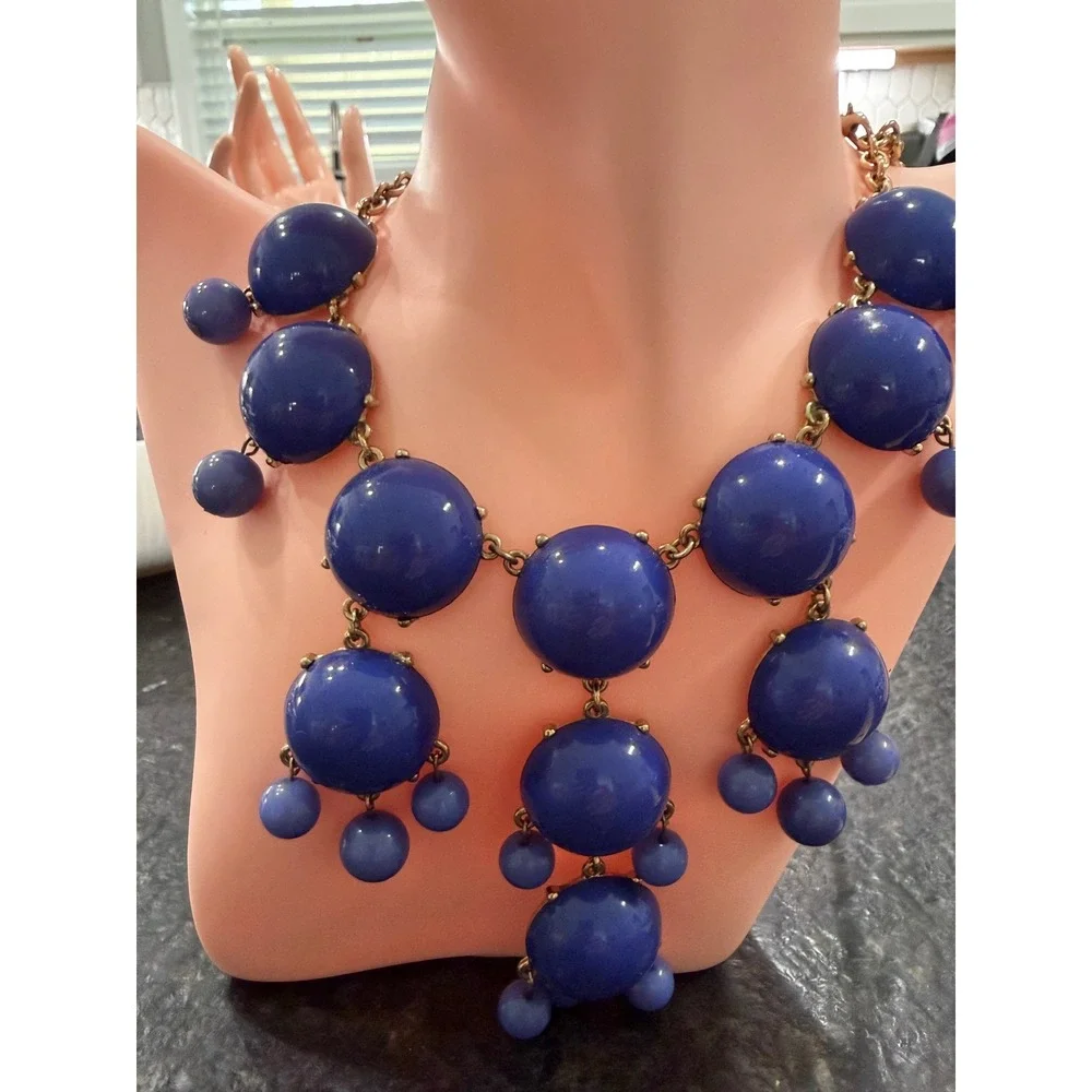 Vintage Style Cobalt Blue Statement Bib Necklace Gold Tone Mid Century Inspired